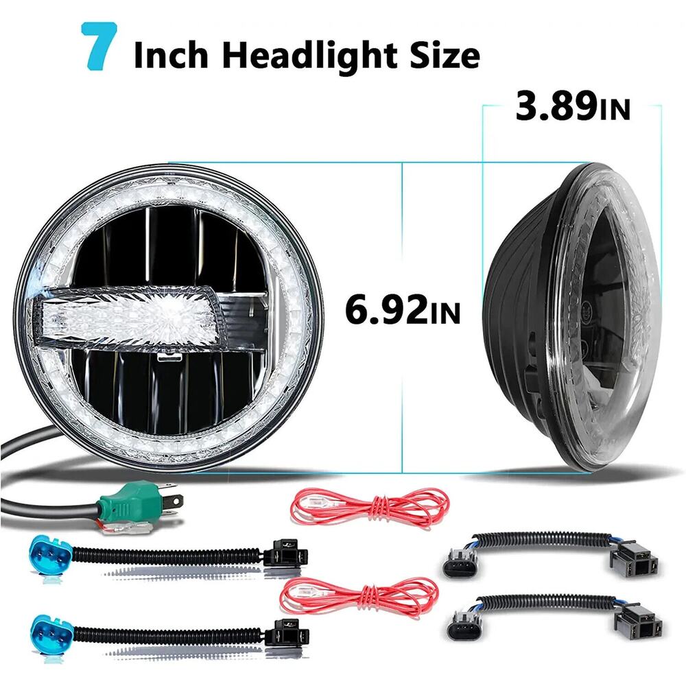 Jeep JAMIYERA DOT Approved 2PC Halo 7 Inch Round DRL LED Headlight Low High Beam - Picture 3 of 5